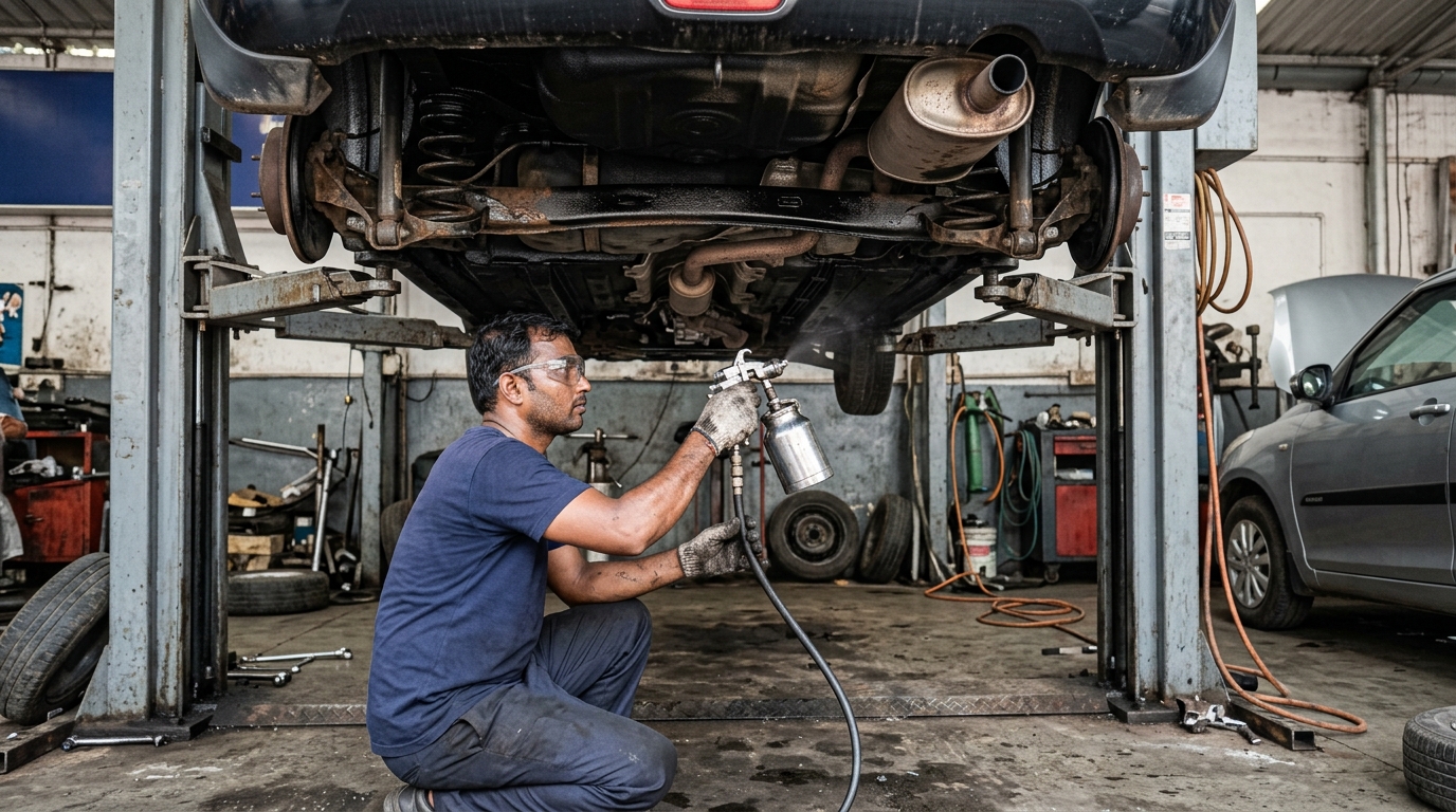 Underbody Anti-Rust + Silencer Coat at A1 Car Wash Hyderabad