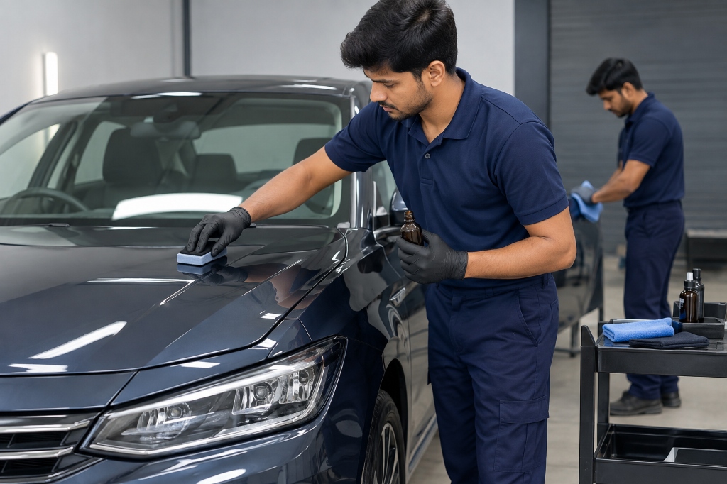 9H Teflon Gloss Coating at A1 Car Wash Hyderabad